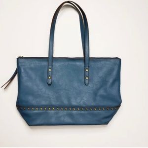 Fossil Blue Jenna Leather Studded Tote Bag